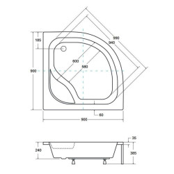 Besco brodzik półokrągły Diper I 90x90 z syfonem