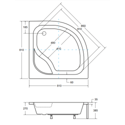 Besco brodzik półokrągły Diper I 80x80 z białą obudową i syfonem