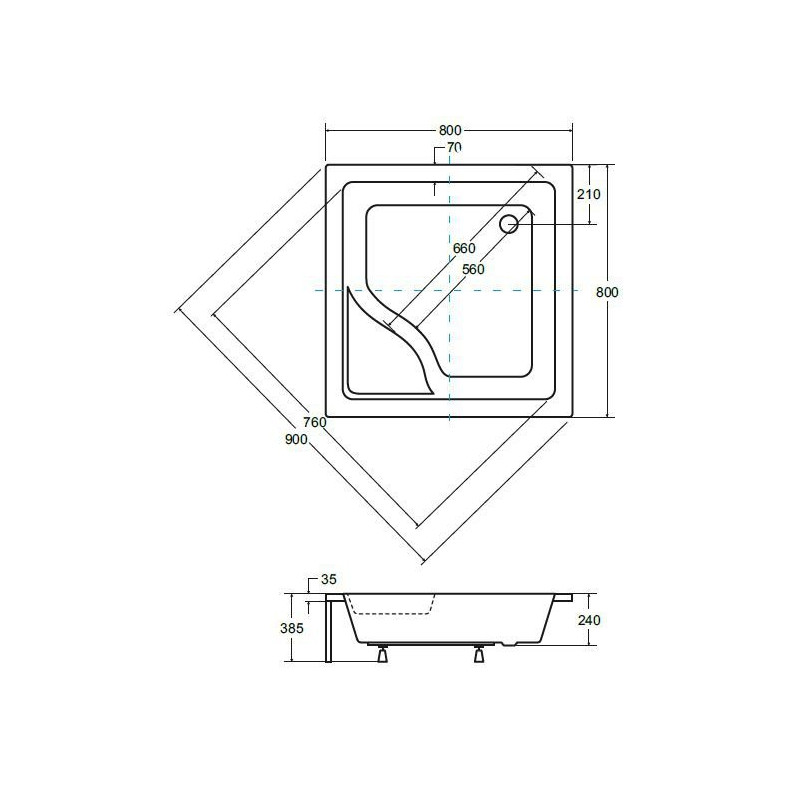 Besco brodzik kwadratowy Igor głęboki 80x80 z syfonem