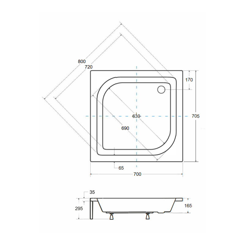 BESCO brodzik kwadratowy Ares 70x70 z syfonem i obudową