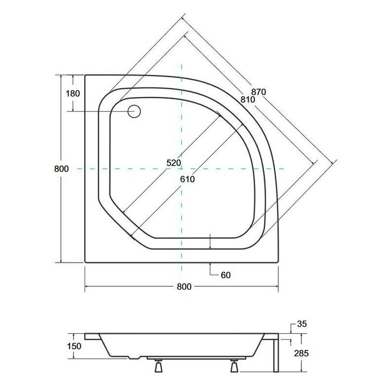 Besco brodzik półokrągły Diper II 80x80 z syfonem