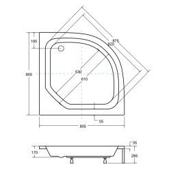 Besco brodzik półokrągły Diper II 80x80 z białą obudową i syfonem