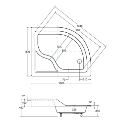 Besco brodzik asymetryczny Maxi prawy 100x80 z białą obudową i syfonem