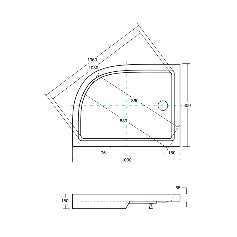 Besco brodzik asymetryczny Saturn lewy 100x80 z syfonem