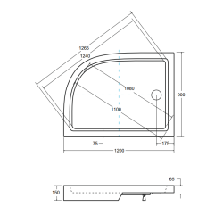 Besco brodzik asymetryczny Saturn lewy 120x90 z syfonem