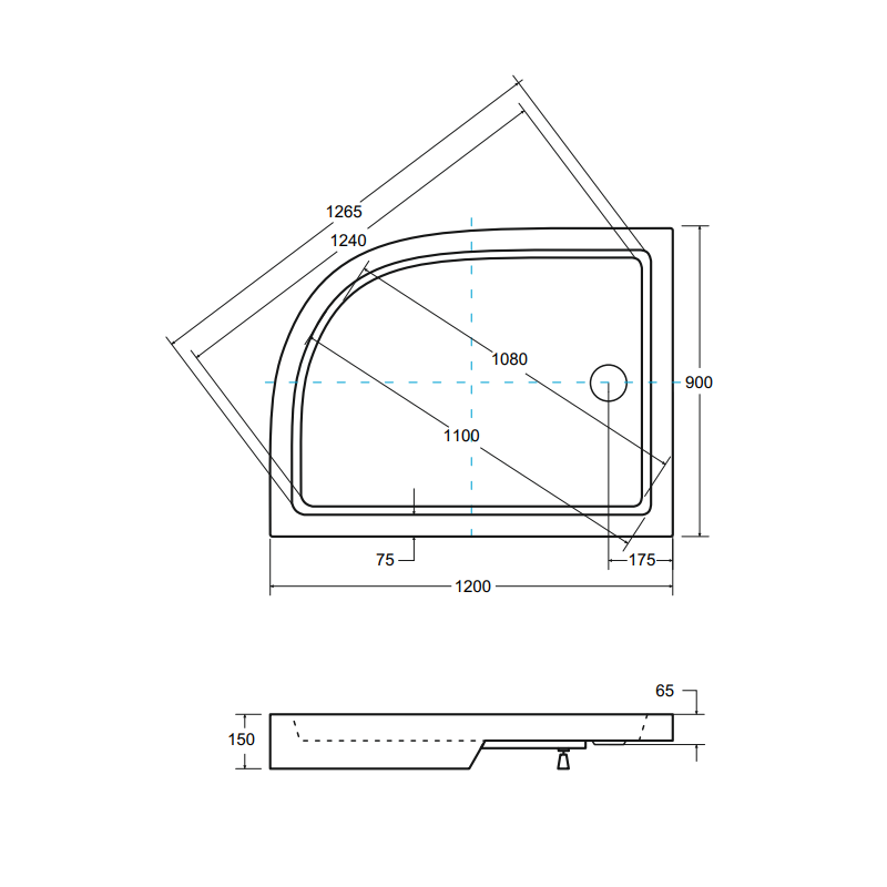 Besco brodzik asymetryczny Saturn lewy 120x90 z syfonem