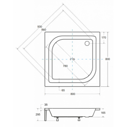 Besco brodzik kwadratowy Ares 80x80 z syfonem