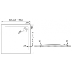 Polimat brodzik kwadratowy posadzkowy Geos biały 90x90 z syfonem