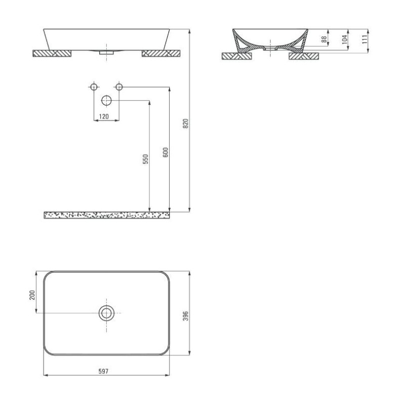 Deante umywalka Tess nero stawiana na blat 600x400 mm