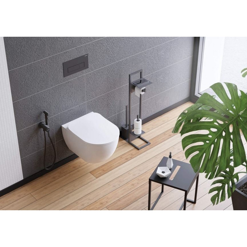 Deante Mokko nero przybornik, stojak z półką na papier toaletowy i zapas