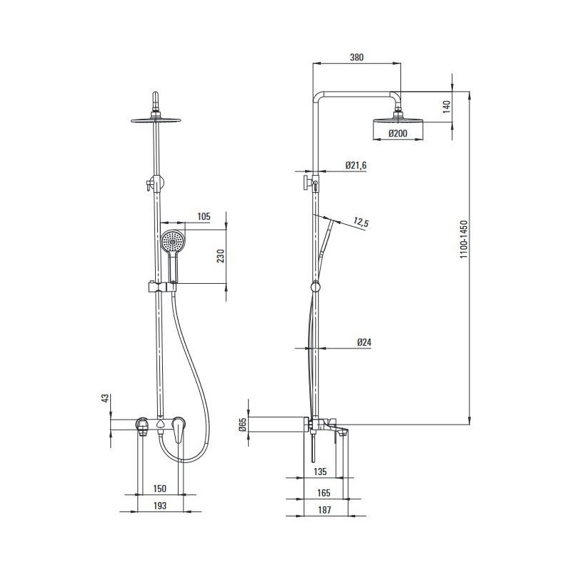 Deante deszczownia Coriander chrom z baterią wannową mieszaczową