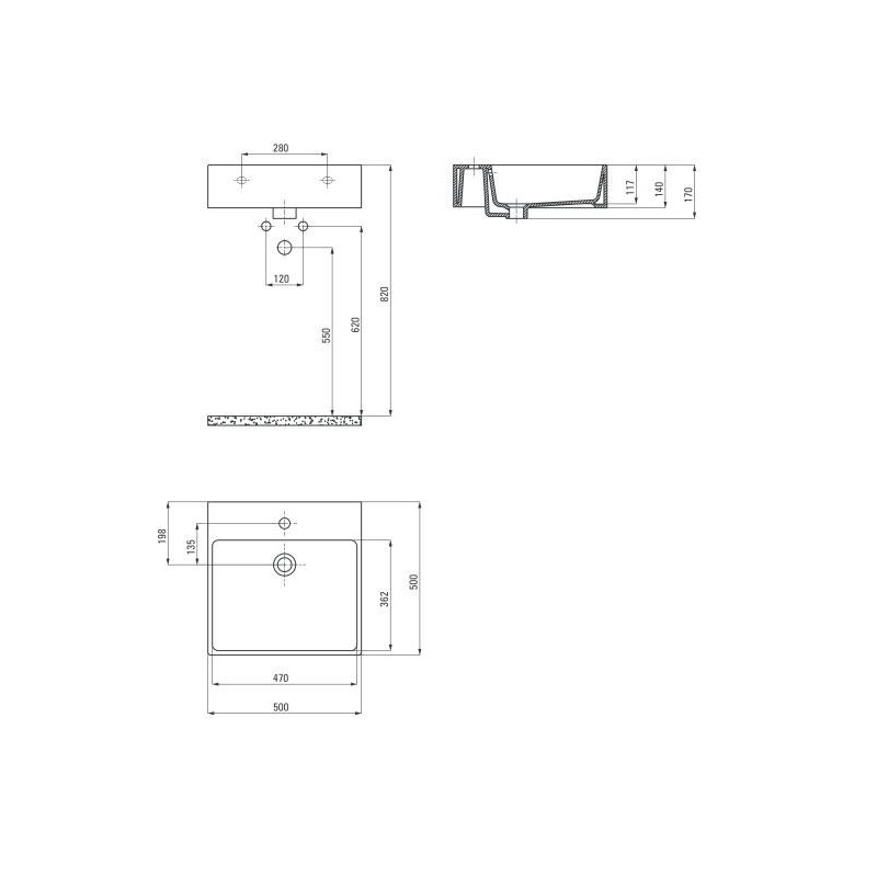 Deante umywalka Temisto biała stawiana na blat 500x500 mm