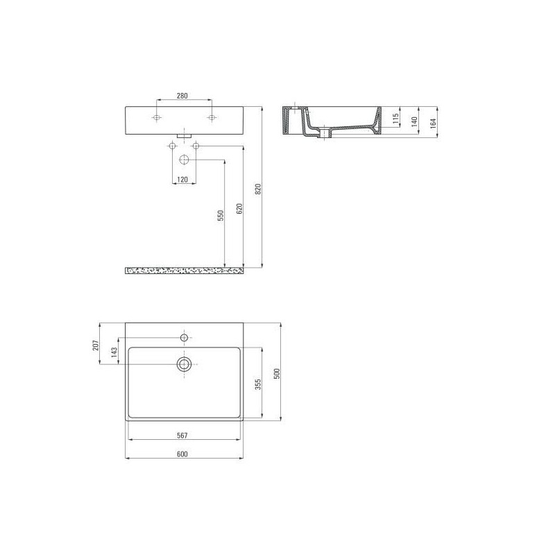 Deante umywalka Temisto biała stawiana na blat 600x500 mm