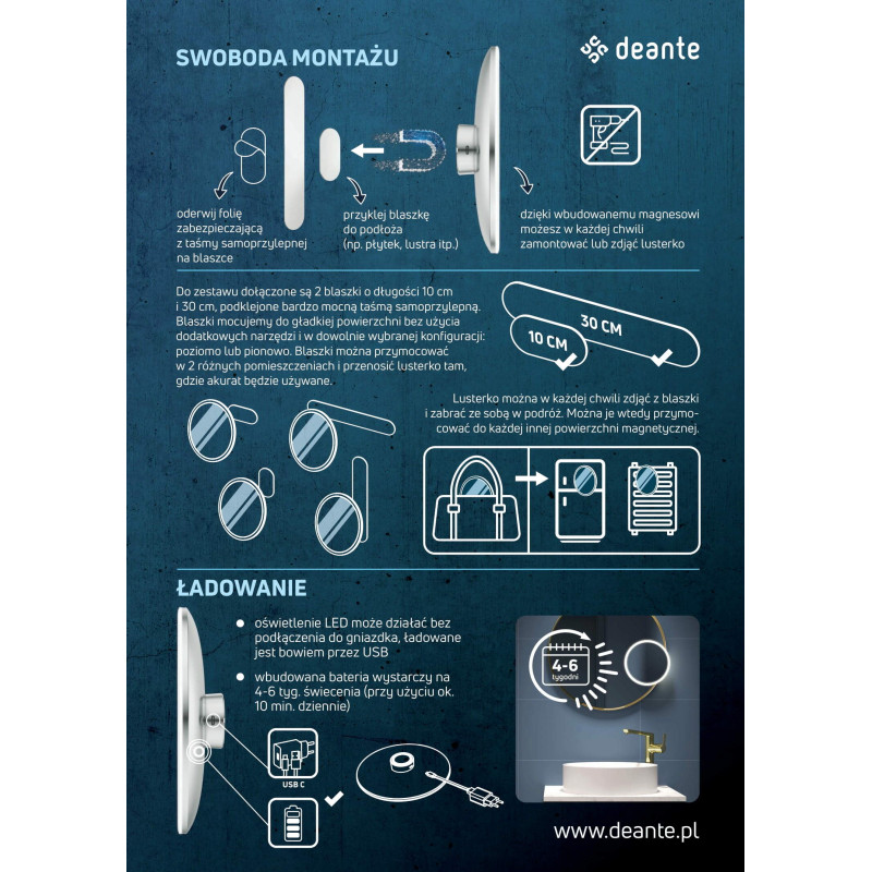 Deante Round lusterko magnetic led