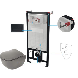 Deante miska wisząca Peonia antracyt/titanium + deska + stelaż + przycisk nero