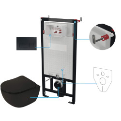 Deante miska wisząca Peonia nero + deska + stelaż + przycisk nero