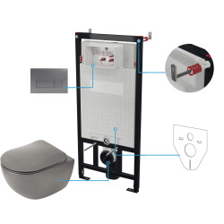 Deante miska wisząca Peonia antracyt/titanium + deska + stelaż + przycisk titanium