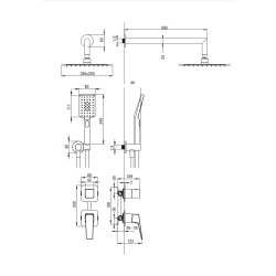 Deante komplet podtynkowy Blur titanium z głowicą natryskową
