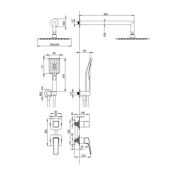 Deante komplet podtynkowy Blur nero z głowicą natryskową