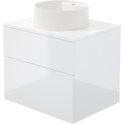 Deante umywalka granit alabaster ø360 z miejscem na baterię + szafka Prisma biały połysk