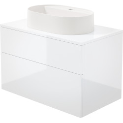 Deante umywalka granit alabaster 550x350 mm z miejscem na baterię + szafka Prisma biały połysk