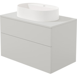 Deante umywalka granit alabaster 550x350 mm z miejscem na baterię + szafka Prisma kaszmir