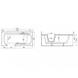 Polimat wanna z drzwiami Vovo 140x70 z czarną obudową i nóżkami
