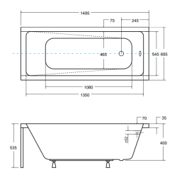 Besco wanna prostokątna Modern 150x70 ze złotym syfonem i nóżkami