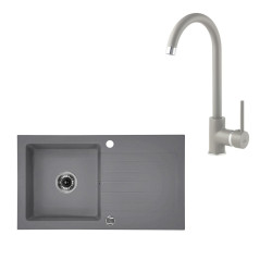 Deante zlewozmywak Zorba szary metalik granit 1k z/o 760x440x160, 3,5 + bateria milin szara