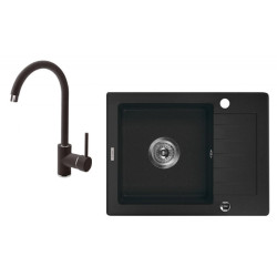 Deante zlewozmywak Zorba grafitowy granit 1k z/ko 580x440x164, 3,5 + bateria nemezja z wylewką