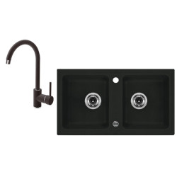 Deante zlewozmywak Zorba grafitowy granit 2k b/o 780x435x180, 3,5 + bateria nemezja z wylewką u