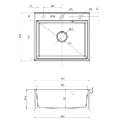 Deante zlewozmywak Andante antracyt metalik granit 1k 600x520x210