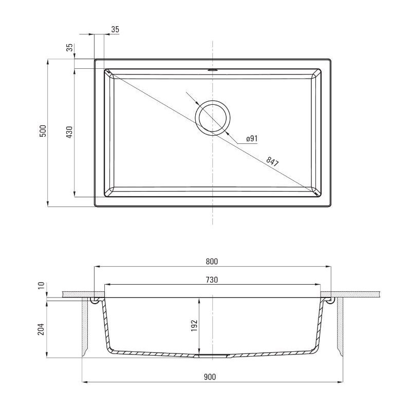 Deante komora podblatowa Corda alabaster granit 800x500x204 3,5