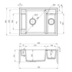 Deante zlewozmywak Magnetic antracyt metalik granit 1,5k 690x500x219, 3,5