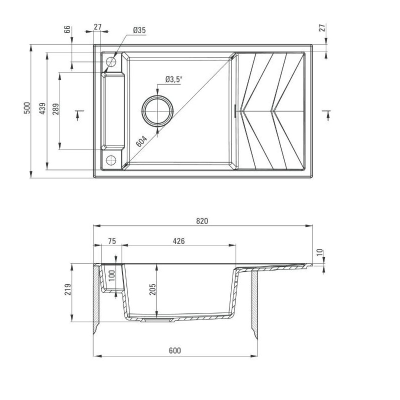 Deante zlewozmywak Magnetic szary metalik granit 1k 560x500x219, 3,5