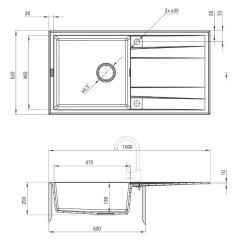 Deante zlewozmywak Eridan grafit metalik granit 1k z/o 1000x520x203, 3,5