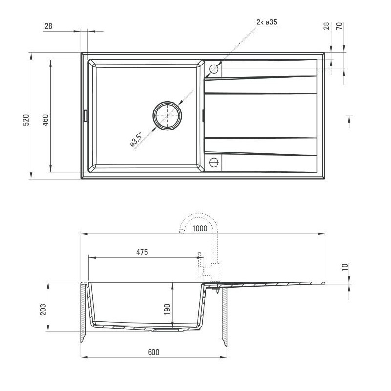 Deante zlewozmywak Eridan szary metalik granit 1k z/o 1000x520x203, 3,5