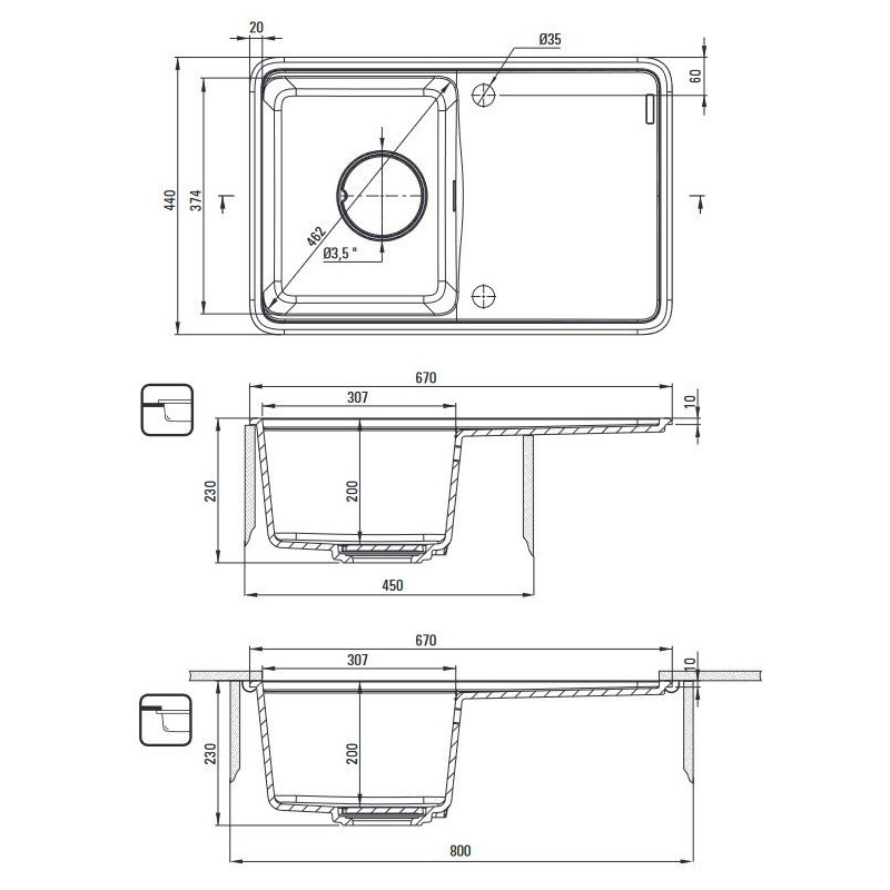 Deante zlewozmywak Momi grafit metalik granit 1k z/ko 670x440x230 mm