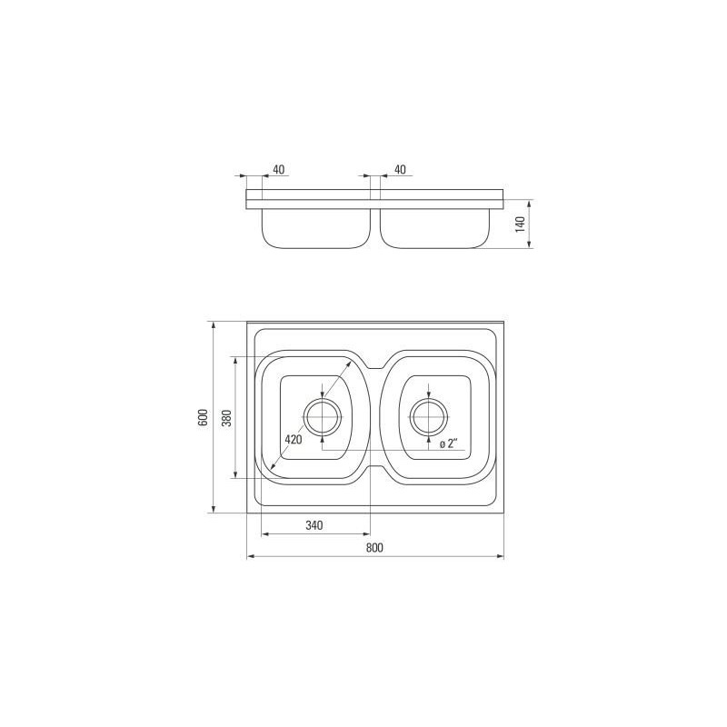 Deante zlewozmywak Tango dekor z listwą przyścienną 2k b/o 800x600x140, 2