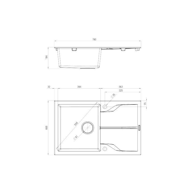 Deante zlewozmywak Andante alabaster granit 1k z/o 780x490x194, 3,5