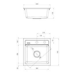 Deante zlewozmywak Zorba grafitowy granit 1k b/o 440x440x184, 3,5