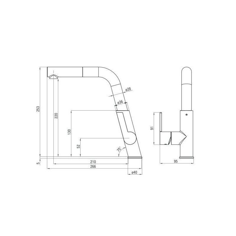 Deante bateria Silia stal-czarny zlewozmywakowa z prostokątną wylewką z wyciąganą słuchawką