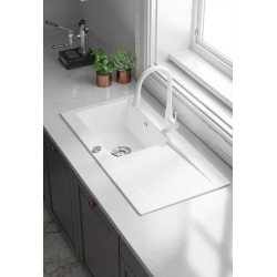 Deante bateria Lukrecja bianco zlewozmywakowa z wylewką "u" z wyciąganą słuchawką