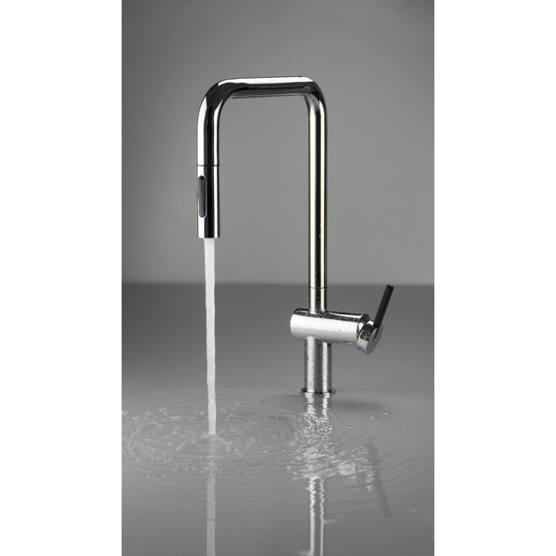 Deante bateria Momi chrom z prostokątną wyciąganą wylewką "u"