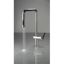 Deante bateria Momi chrom z prostokątną wyciąganą wylewką "u"