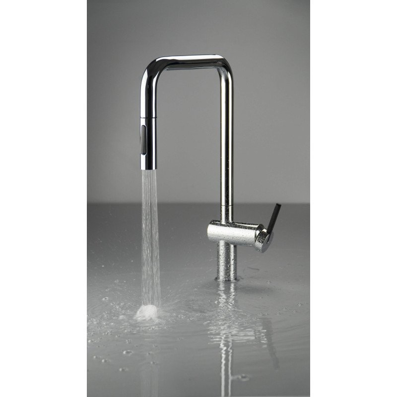 Deante bateria Momi chrom z prostokątną wyciąganą wylewką "u"