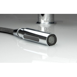 Deante bateria Momi chrom z prostokątną wyciąganą wylewką "u"