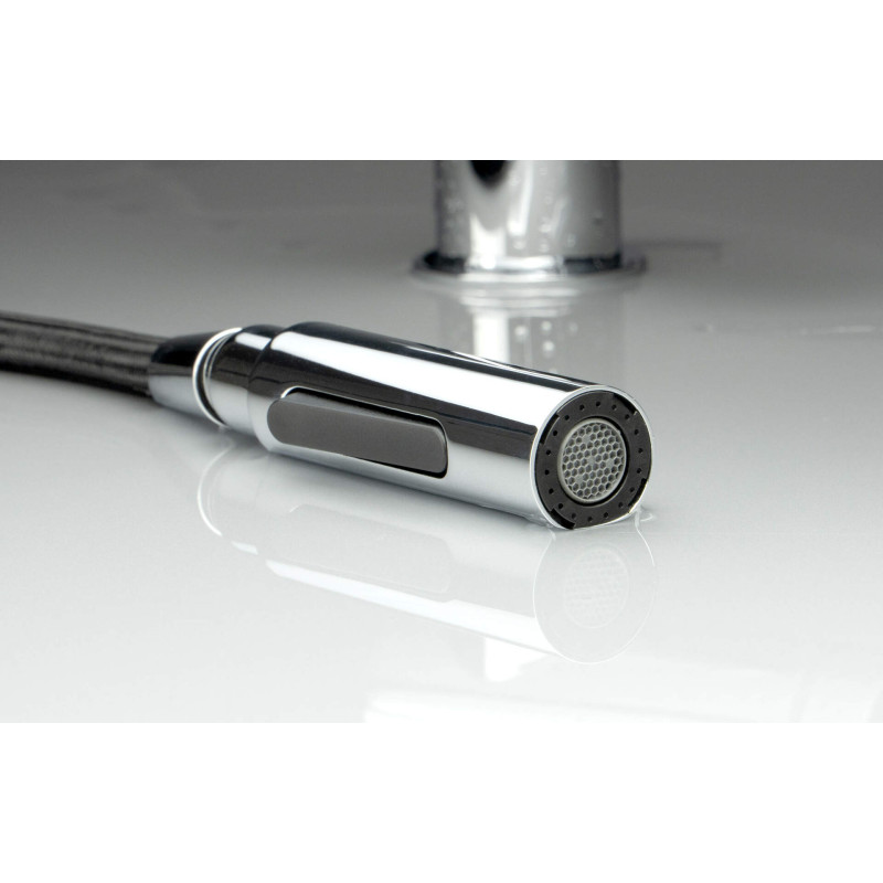 Deante bateria Momi chrom z prostokątną wyciąganą wylewką "u"