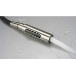 Deante bateria Momi stal szczotkowana z prostokątną wyciąganą wylewką "u"