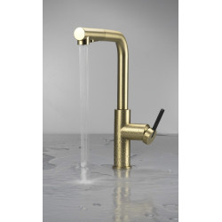 Deante bateria Momi złoto szczotkowana z prostokątną wyciąganą wylewką